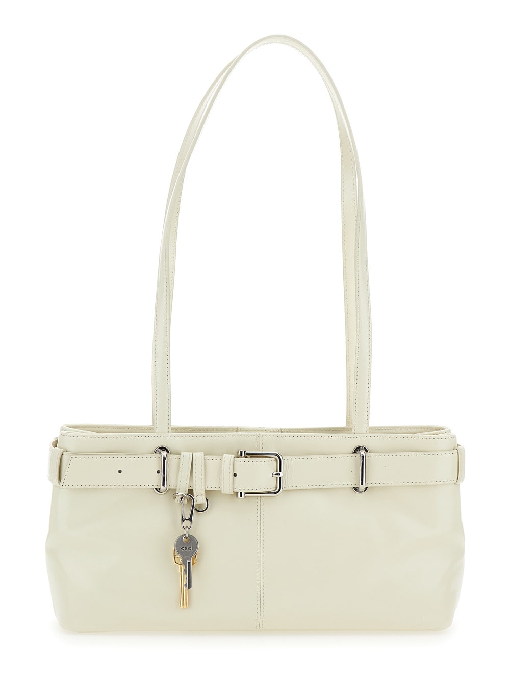 OSOI White Shoulder Bag With Belt Detail And Pendant Keys In Leather Woman