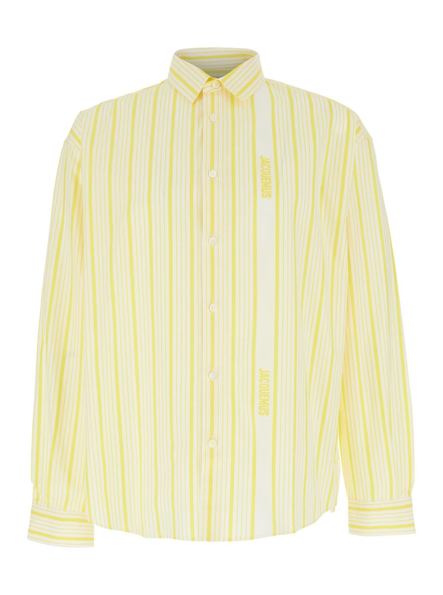 La Chemise Simon 男士黄色经典领全身条纹棉质衬衫