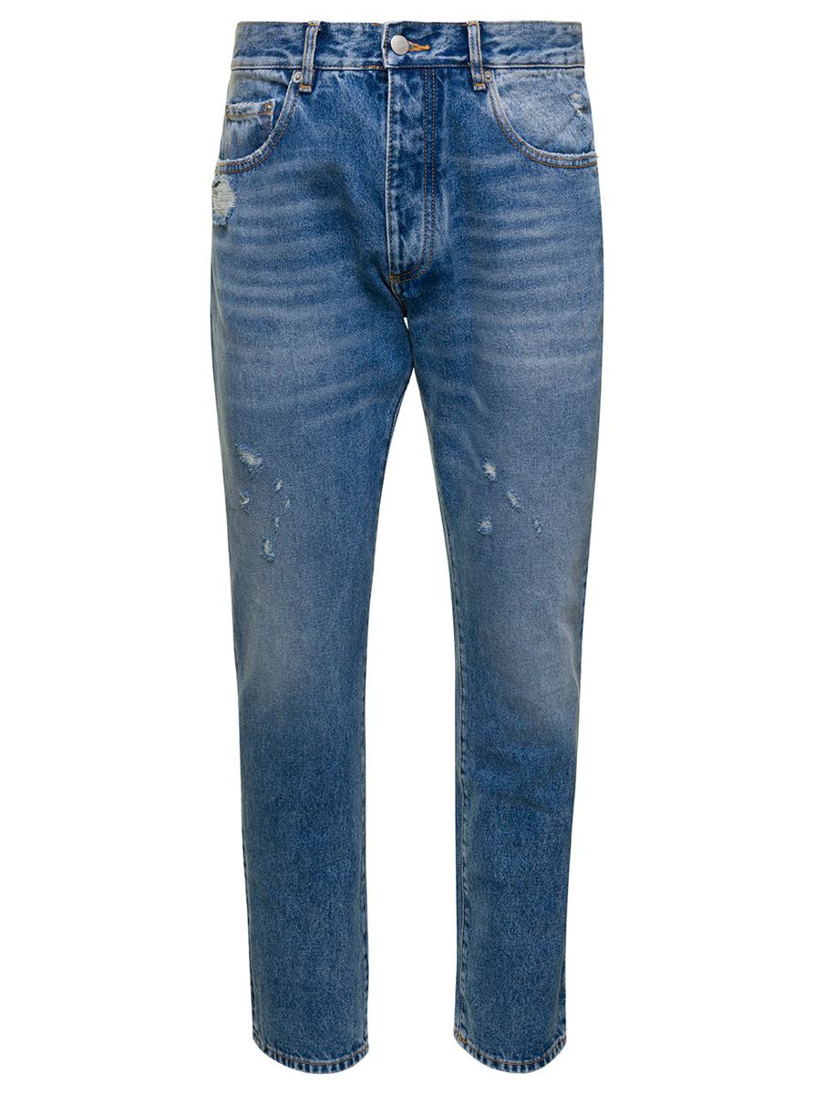 'Kanye' Light Blue Five-Pocket Jeans With Logo Patch In Cotton Denim Man