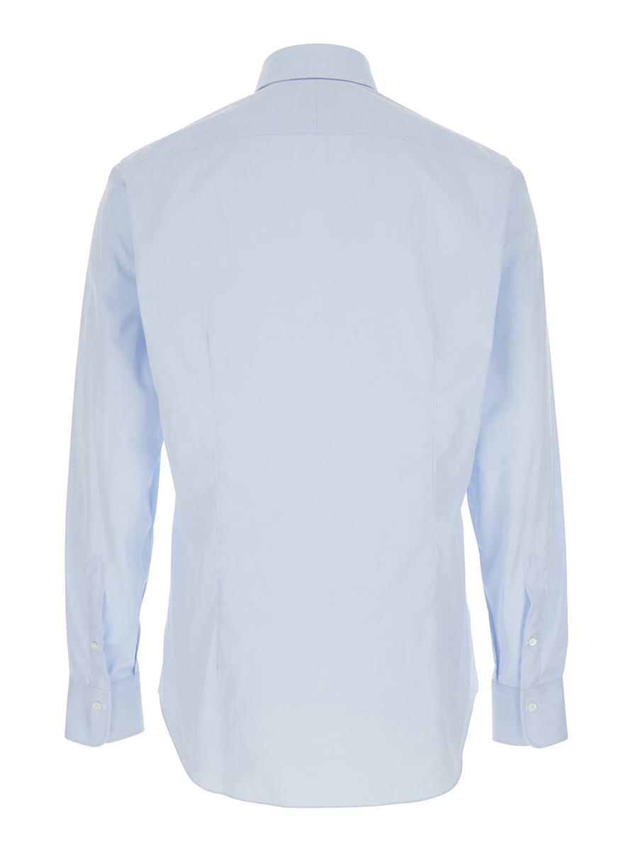 Light Blue Shirt With Classic Collar In Cotton Man