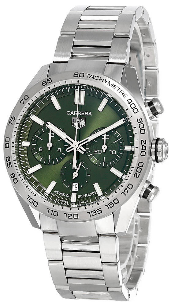 TAG HEUER Carrera 44MM CHRONO AUTO Green Dial Men's Watch CBN2A10.BA0643