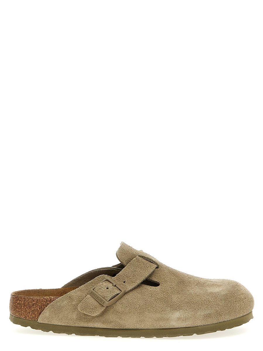 'Boston' Green Mules With Front Buckle In Leather Woman
