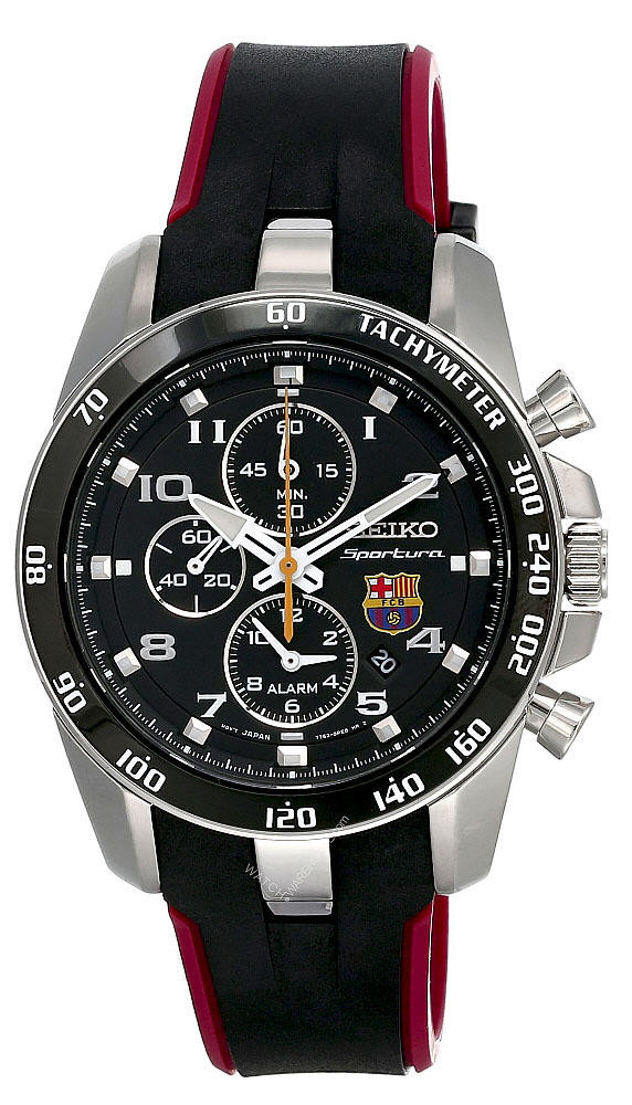 SEIKO Sportura FC Barcelona Chronograph Black Dial Men's Watch SNAE93