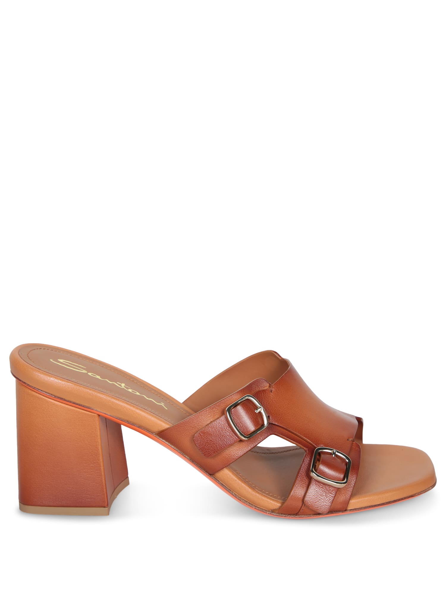 Santoni 棕色搭扣高跟凉鞋