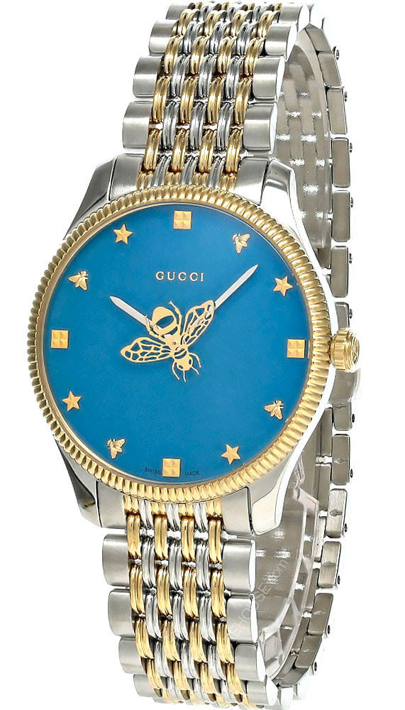 GUCCI G-Timeless 36MM SS Blue Dial Two-Tone Women's Watch YA1264201