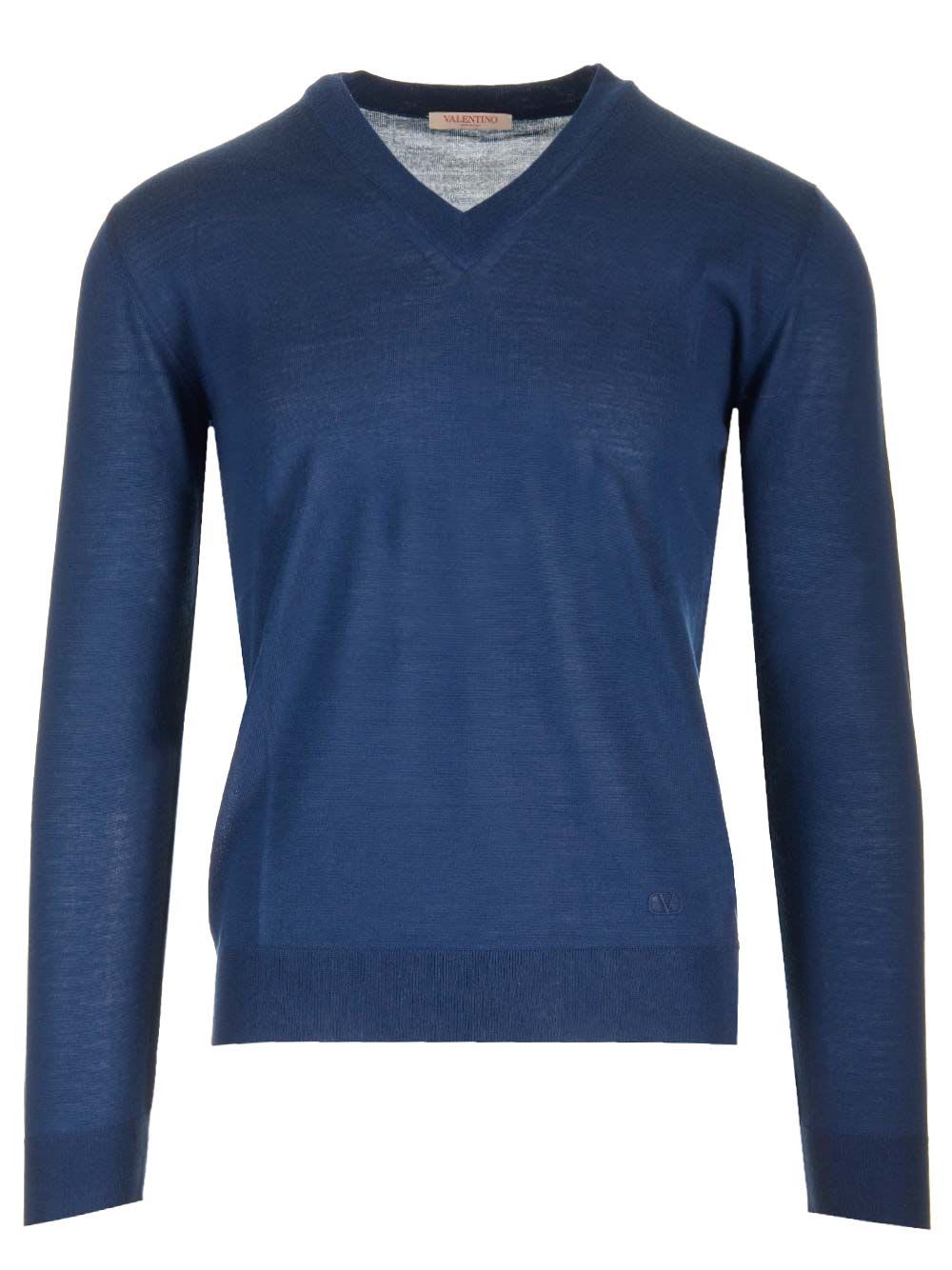Valentino Garavani Vlogo Signature Blue V-neck Sweater