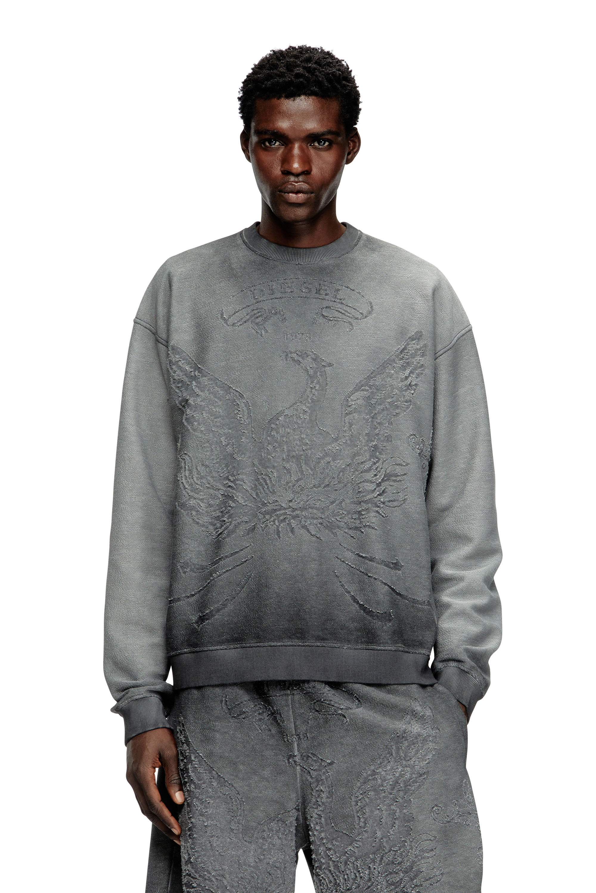 Diesel - Faded sweatshirt with devoré Phoenix logo - Sweaters - Man - Grey