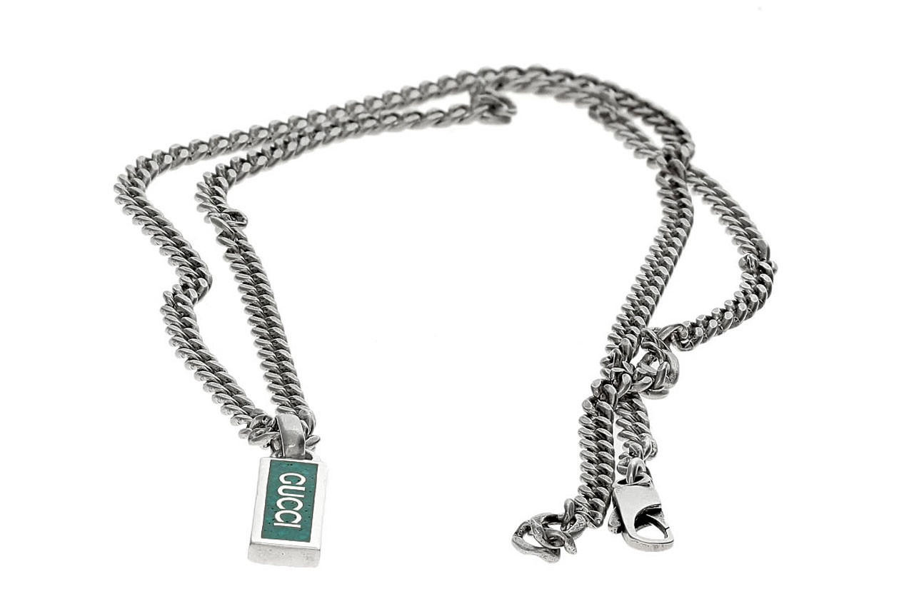 GUCCI Sterling Silver Tag Necklace with Enamel Necklace YBB67871400100U