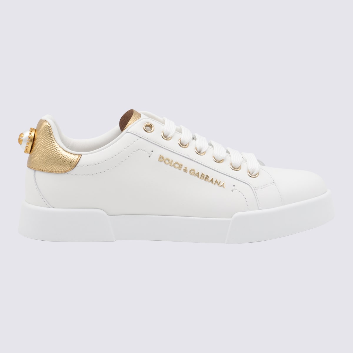 Dolce & Gabbana White And Gold Leather Sneakers
