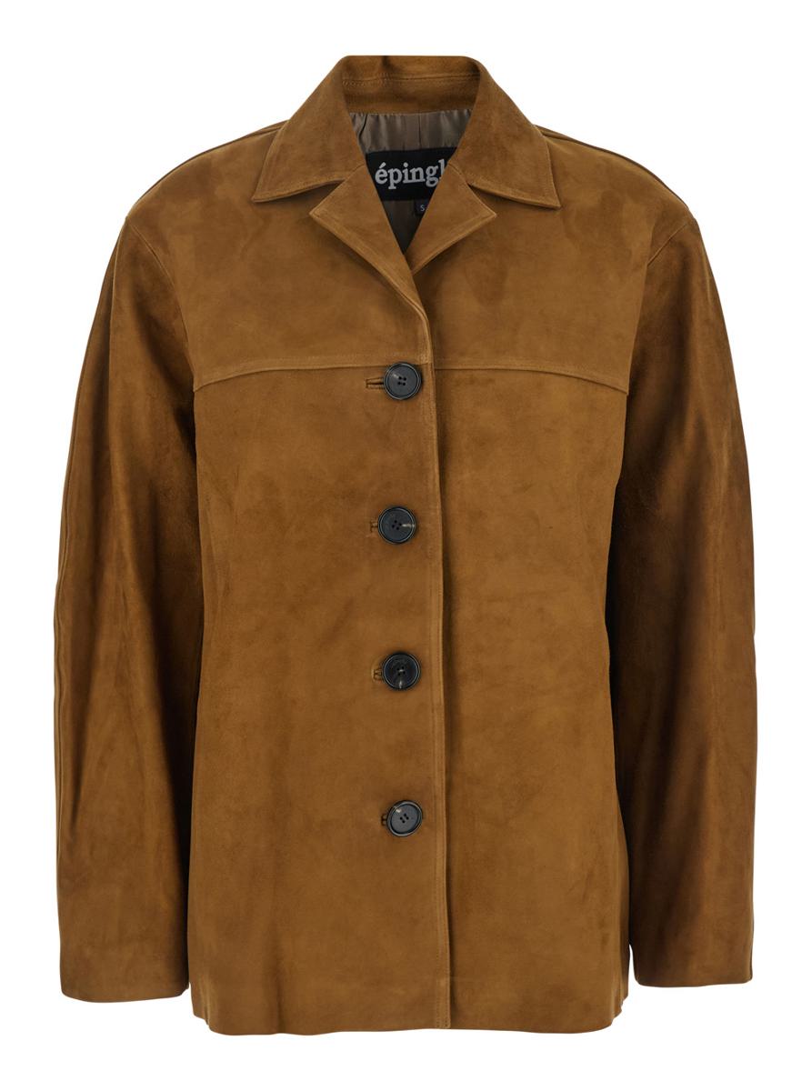 'Mac' Brown Jacket With Notched Revers And Dropped Shoulders In Leather Woman