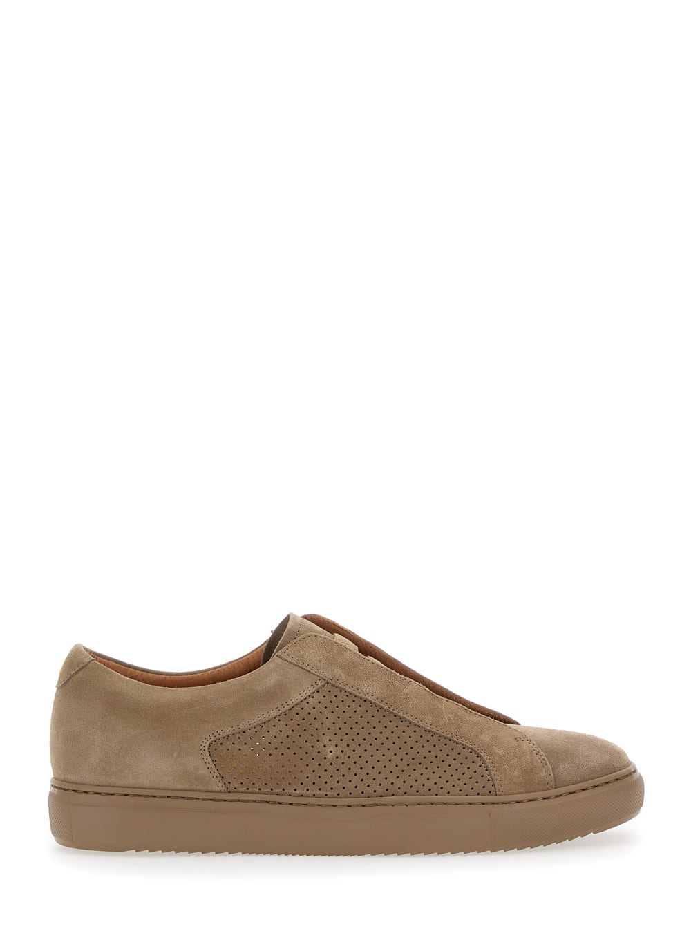 Doucal's Brown Low Top Sneakers With Perforated Panels And Slip-on Style In Leather Man