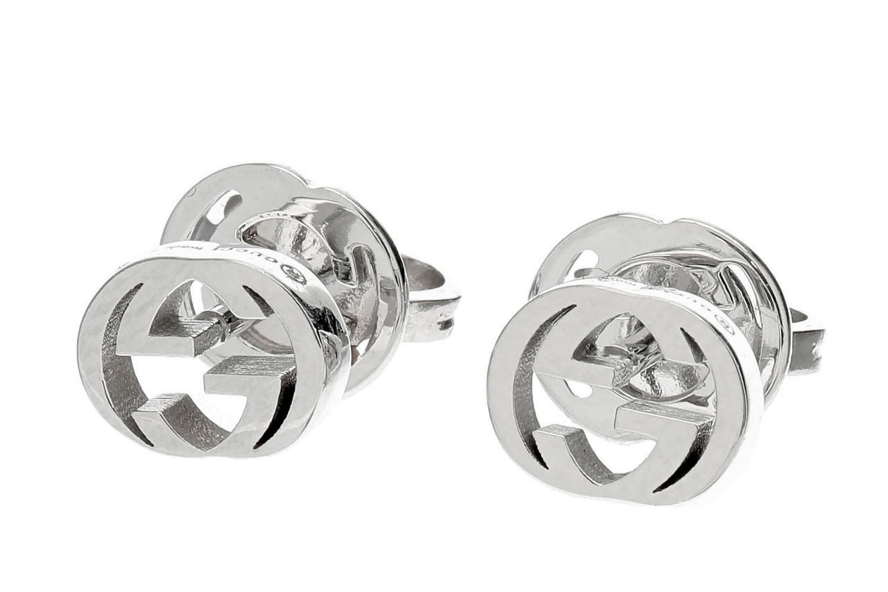 GUCCI 18K White Gold Interlocking GG 5MM Stud Earrings YBD66211100200U