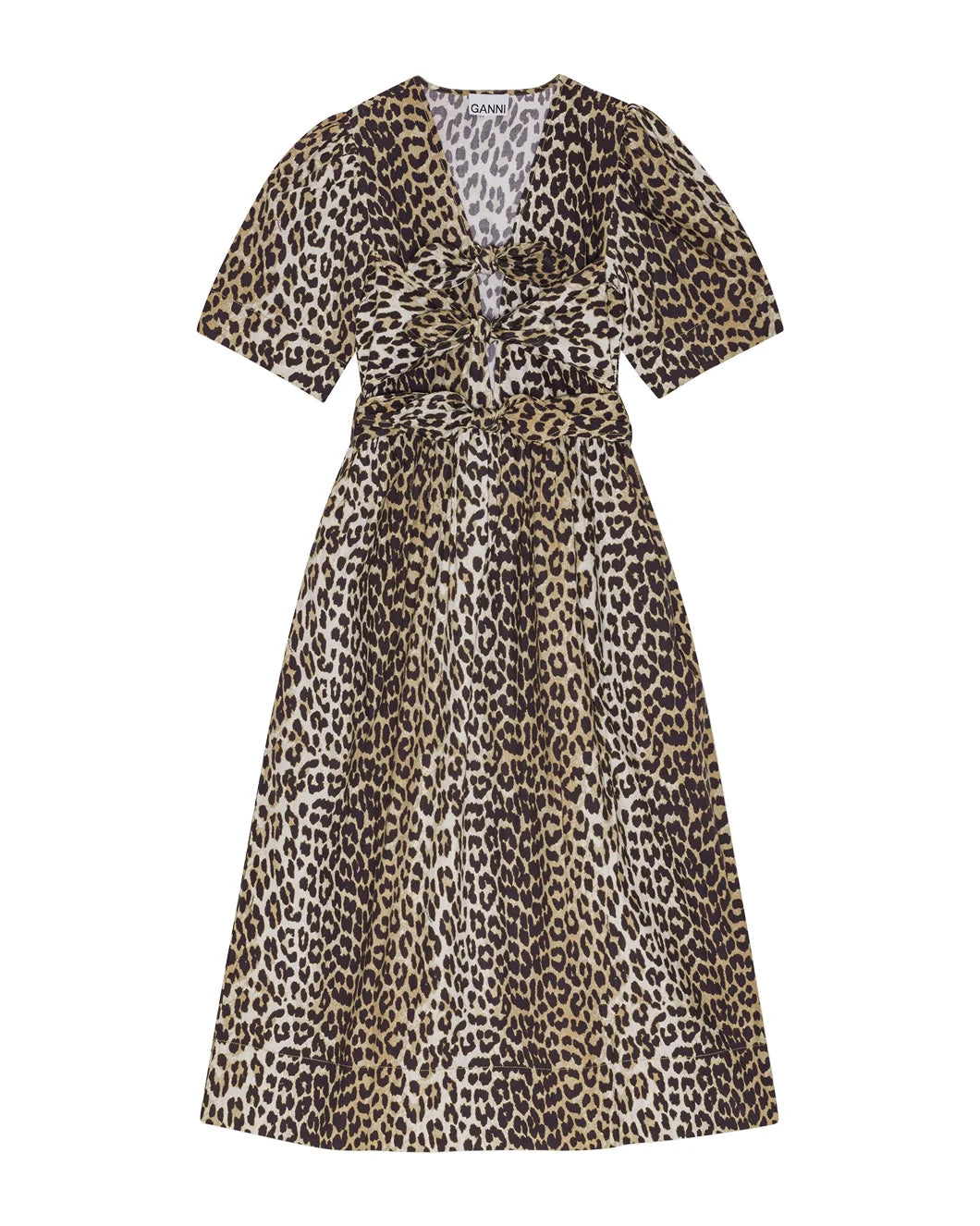 Leopard Printed Cotton Tie Strap Midi Dress