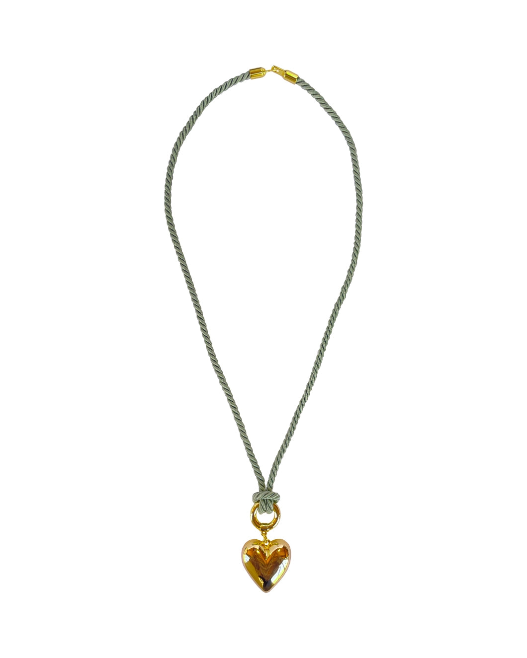 Green Rope Necklace with Gold Heart
