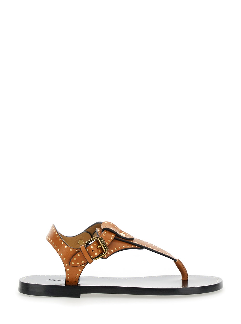 Isabel Marant jooni 棕色皮革搭扣闭合金属铆钉女凉鞋