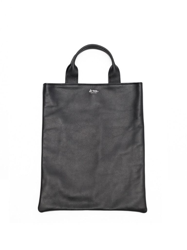 La Rose Leather Shopping Bag Black