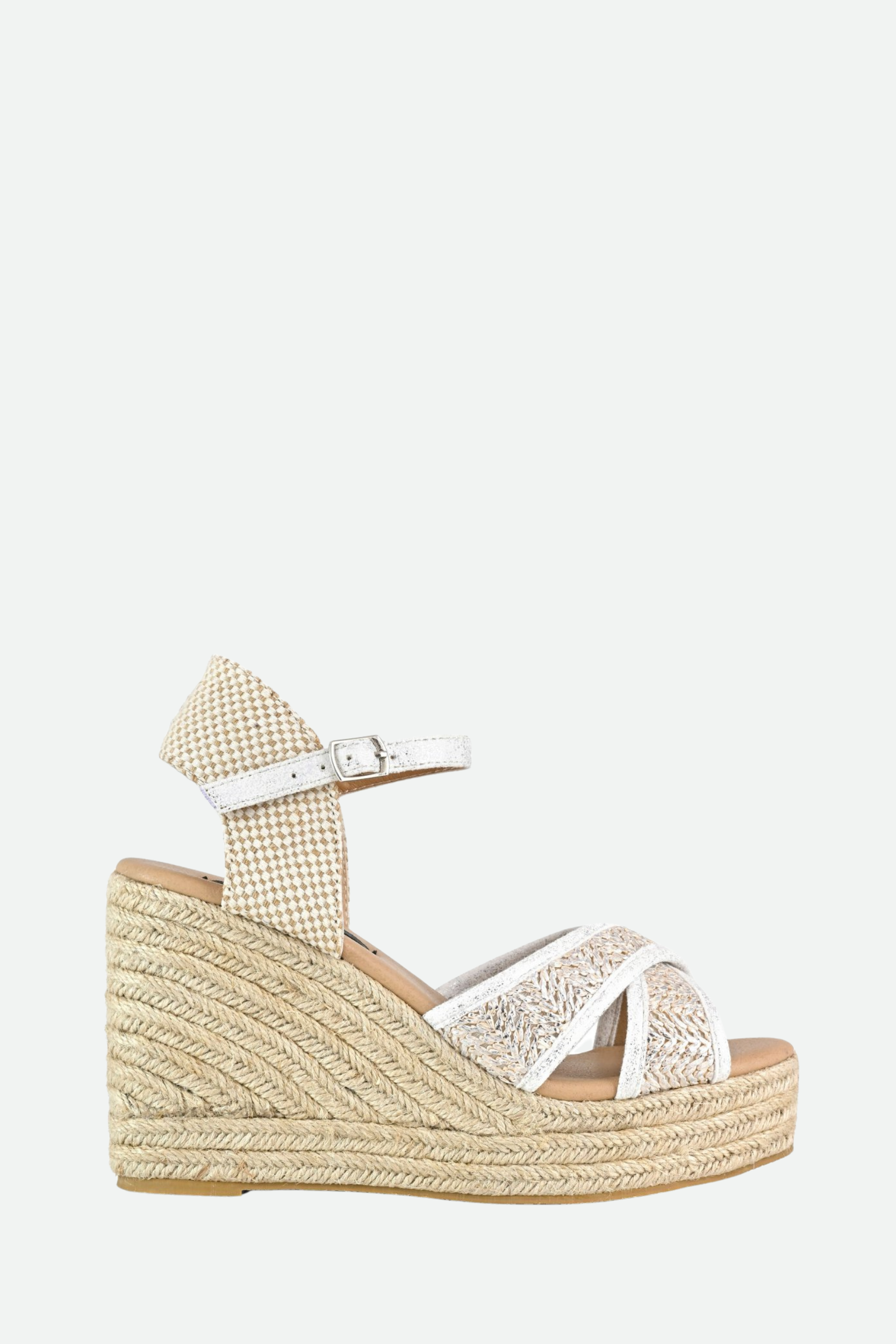 California Sandali Zeppa in raffia Argentati