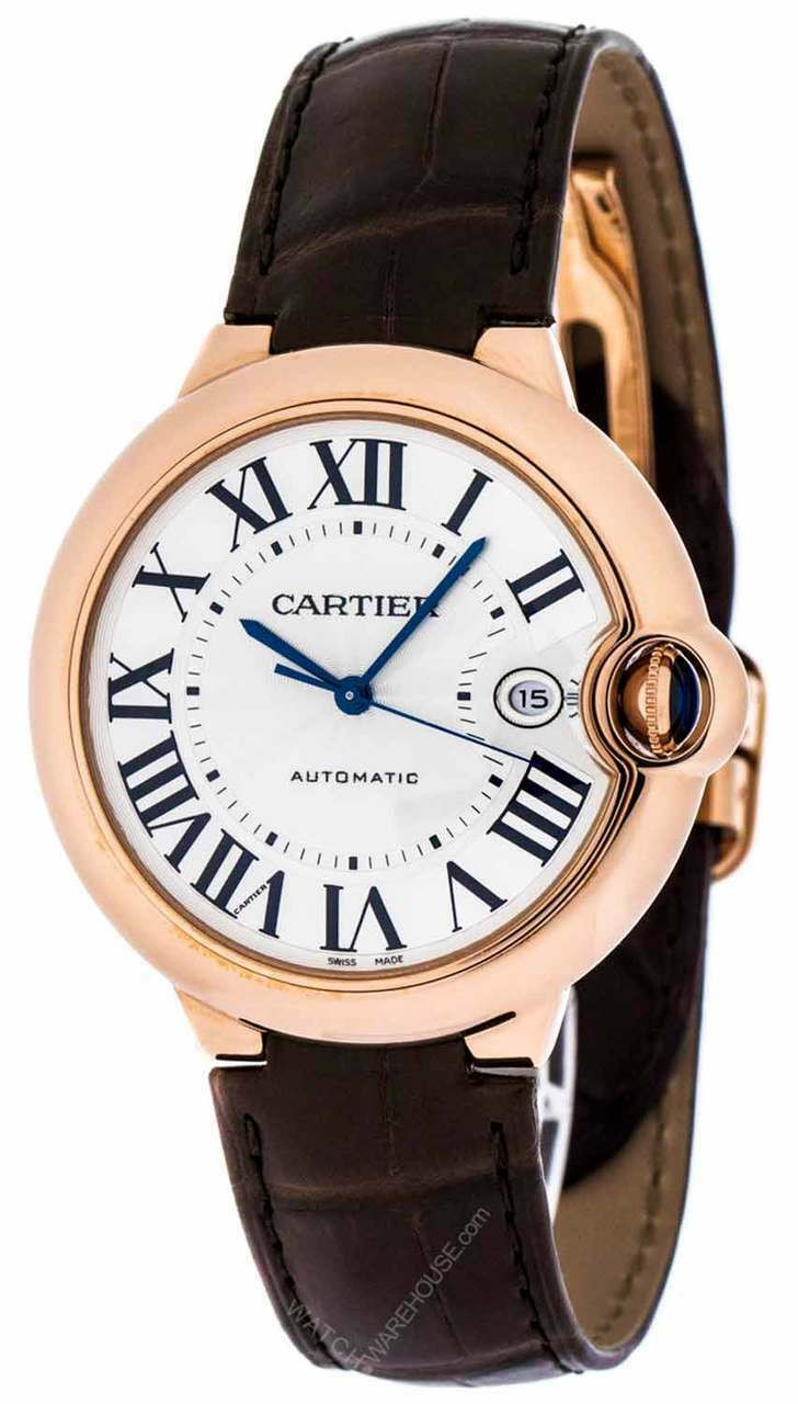CARTIER Ballon Bleu LG 42MM 18K Rose Gold BRN LTHR Men's Watch W6900651