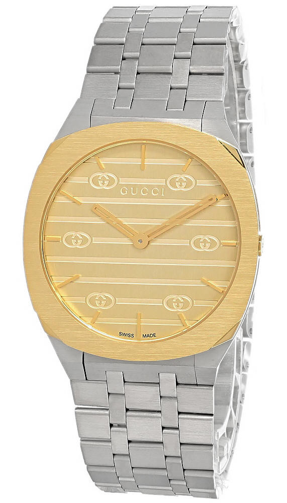 GUCCI 25H 34MM Quartz Gold Dial SS Women's Watch YA163403
