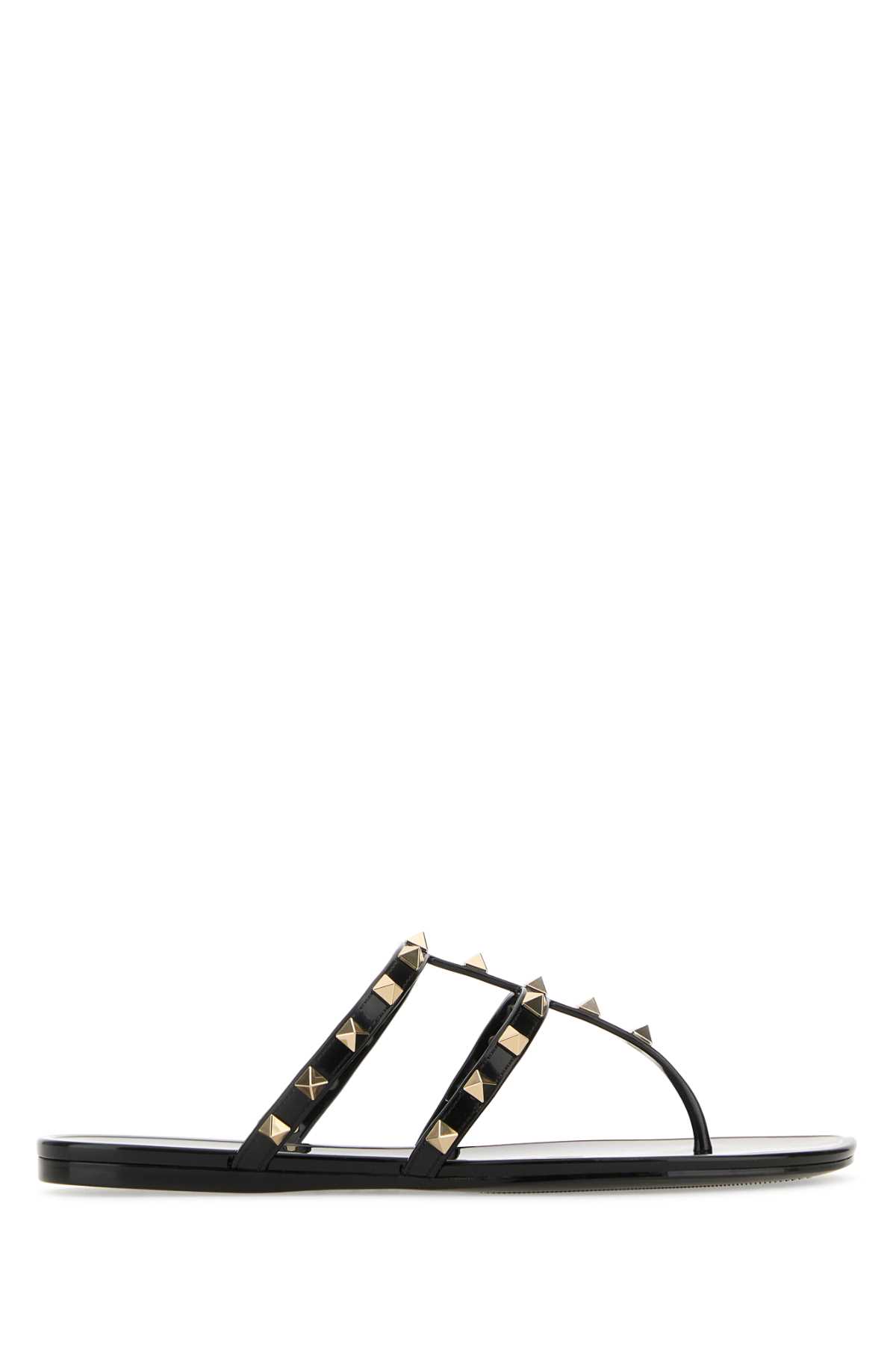 Valentino Garavani 黑色皮革Rockstud夹脚拖鞋