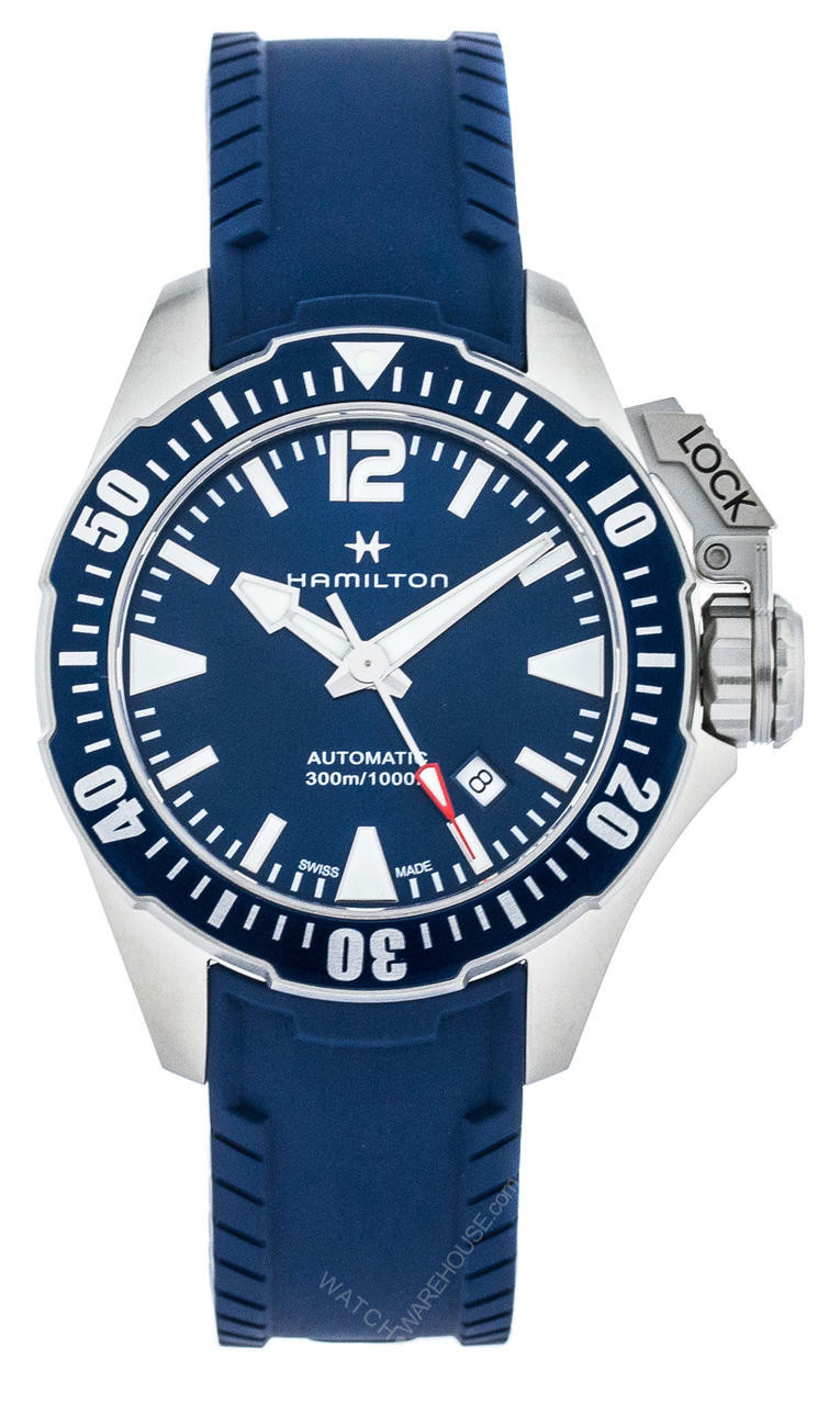 HAMILTON Khaki Navy Frogman 42MM AUTO SS Blue Rubber Watch H77705345