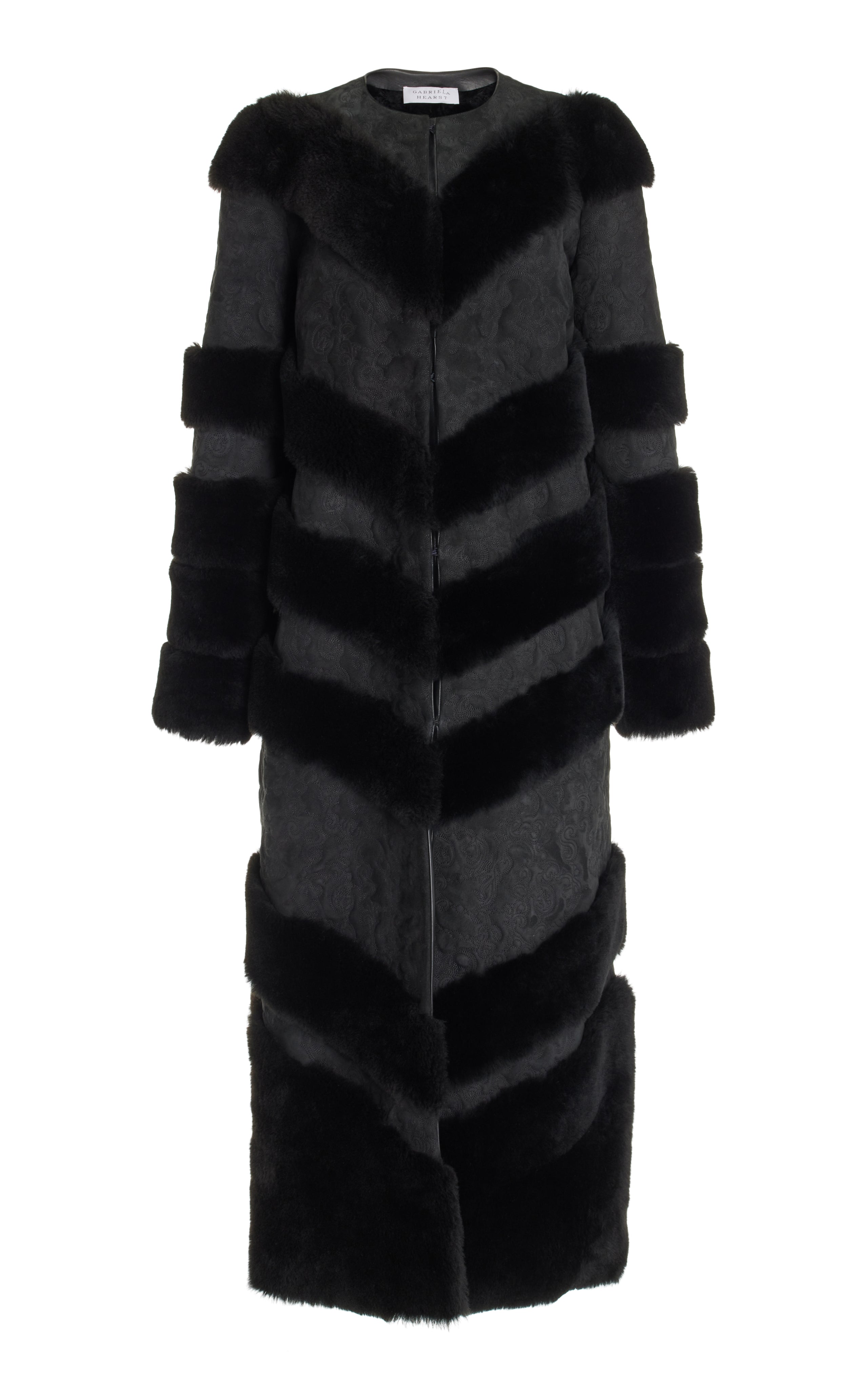休（Hugh）黑色绒面革（Shearling）刺绣外套