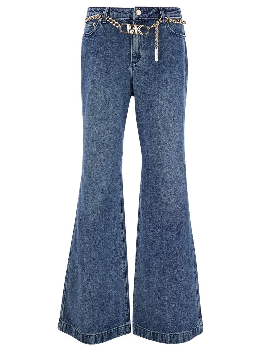 Blue Flared Jeans With Chain Belt In Denim Woman