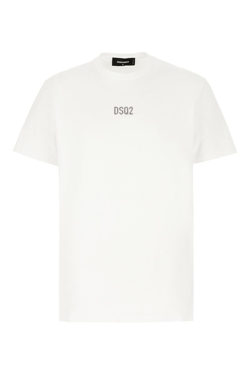 White Crewneck T-Shirt With Dsq2 Logo In Cotone Man