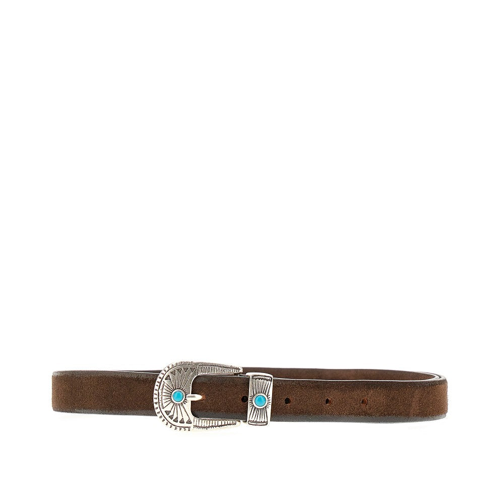 GIANNIFRANCO BELTS Suede leather belt with embellished buckle Man