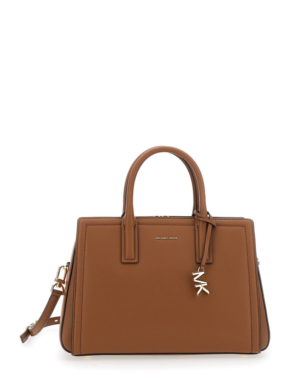 Michael Kors Collection Brown Handbag With Metallic Lettering Logo And Pendant On The Front In Leather Woman