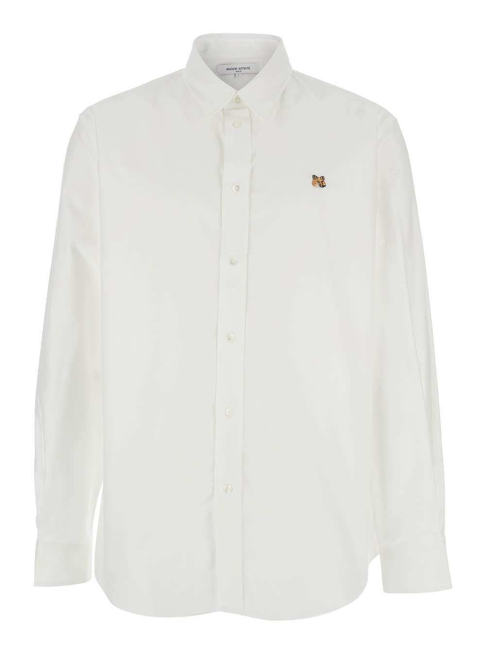 Maison Kitsuné 狐狸头白色男士棉质经典领胸前刺绣Logo衬衫