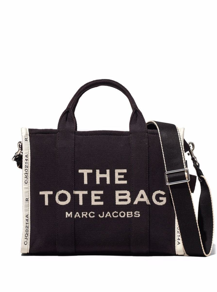 'The Medium Tote' Black Tote Bag With Contrasting Logo Embroidery In Cotton Blend Woman