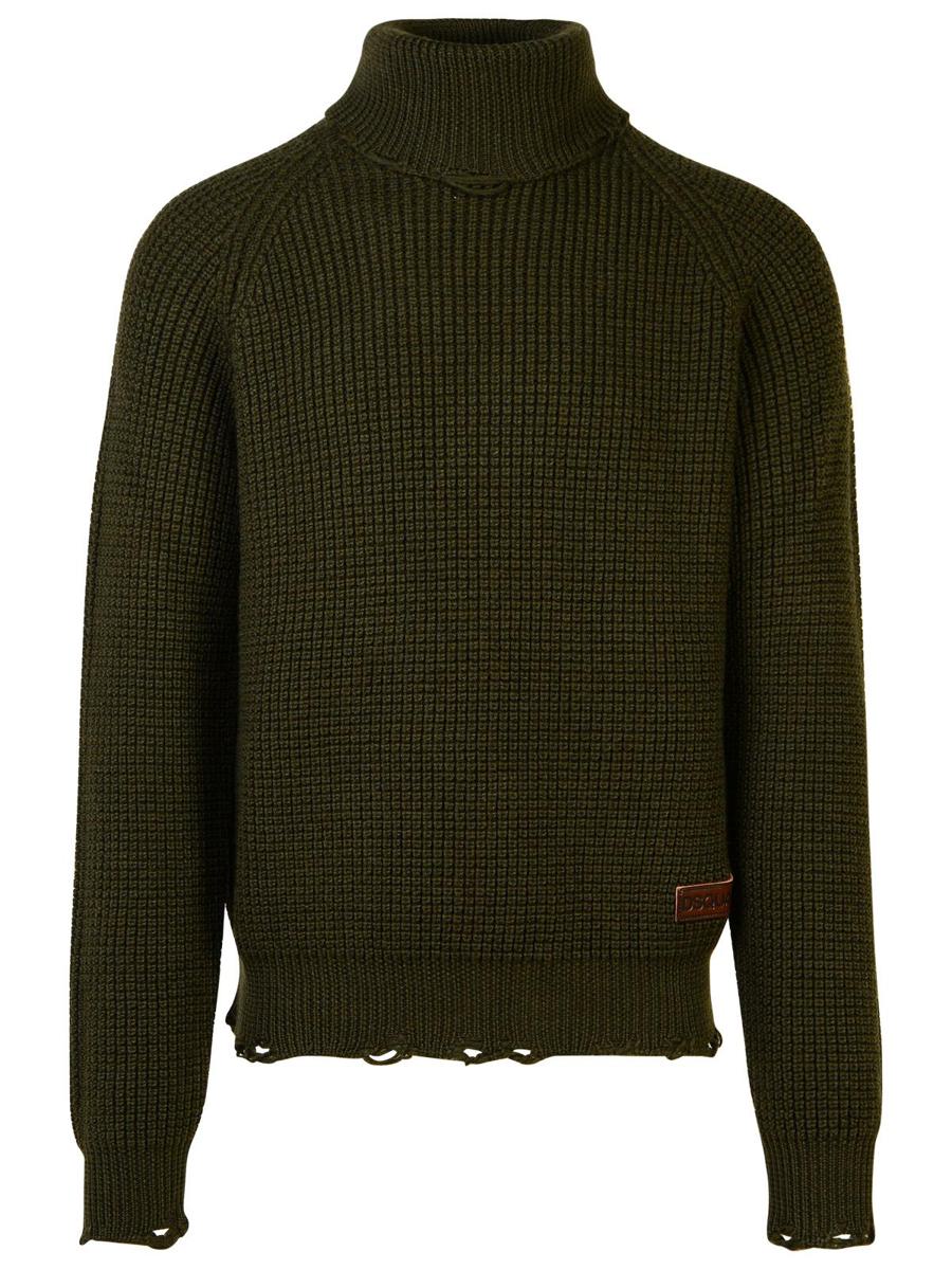 DSQUARED2 Dark Green Wool Turtleneck Sweater