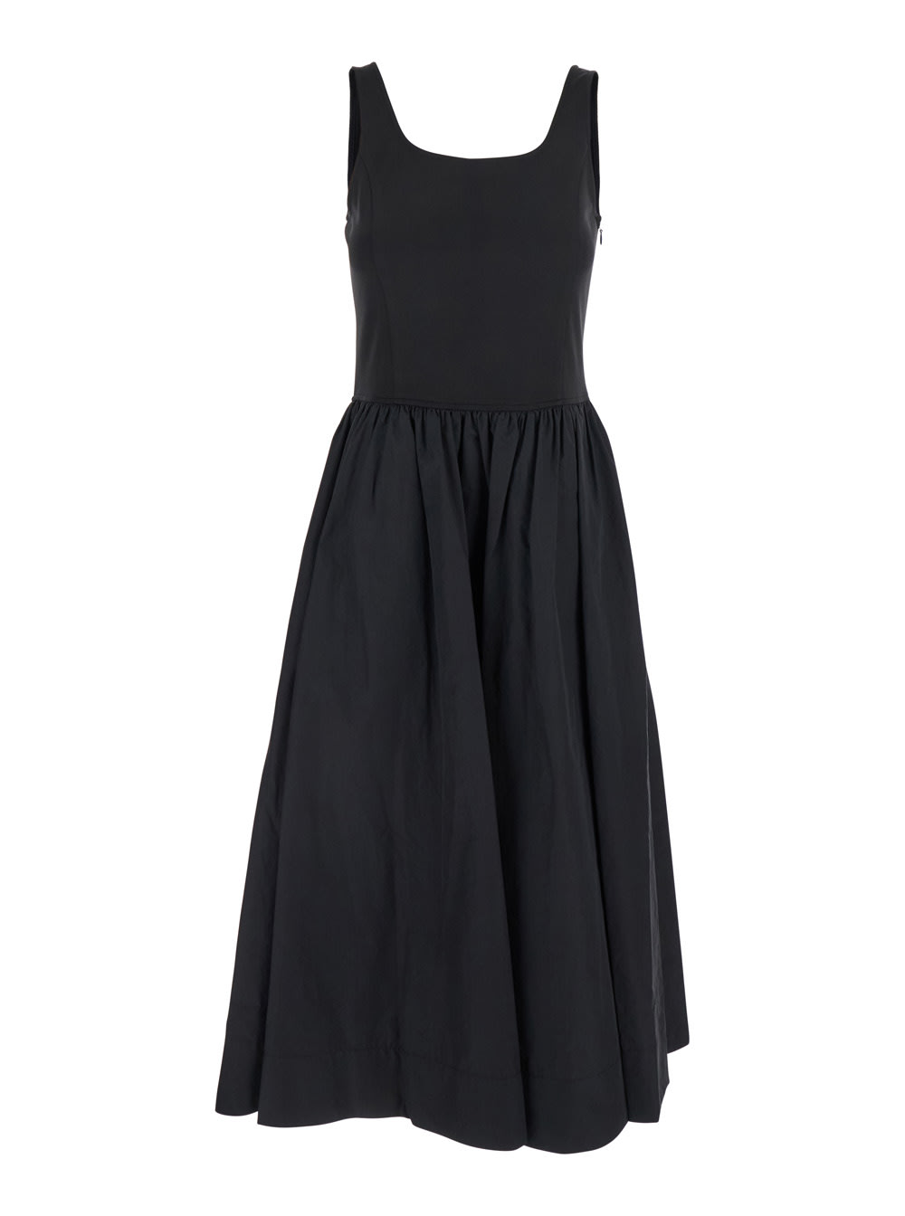 Dunst Black Dress With Side Zipper Closure And Flared Skirt With Pleated Details In Cotton Blend Woman
