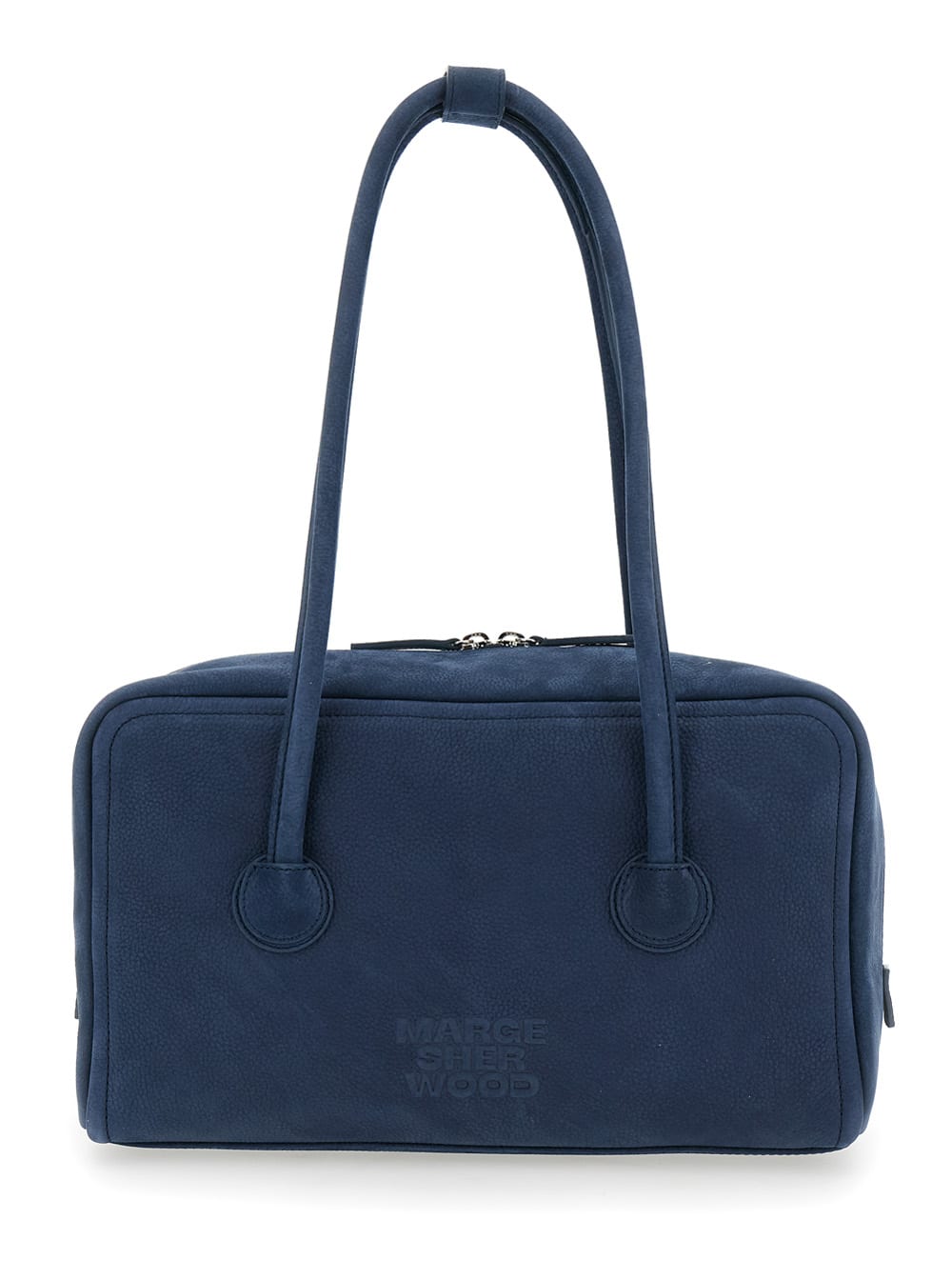 Marge Sherwood boston Blue Shoulder Bag With Logo Lettering On The Front In Soft Leather Woman