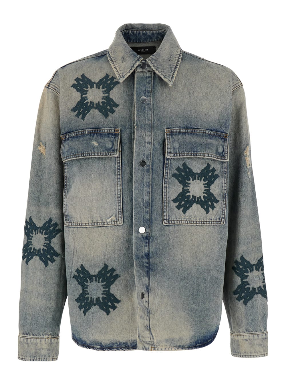 AMIRI Blue Shirt With All-over Ma-quad Prints In Denim Man