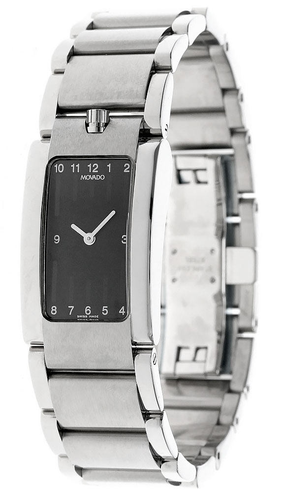 MOVADO Elliptica 20MM Quartz S-Steel Black Dial Womenâ€s Watch 0604706