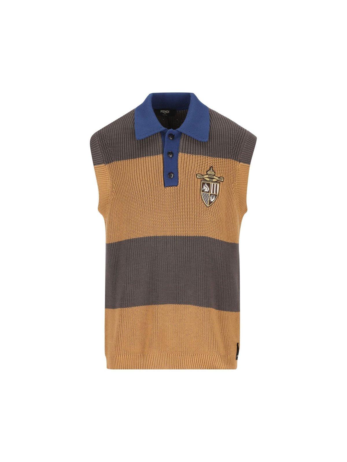 Fendi 刺绣logo条纹针织polo衫