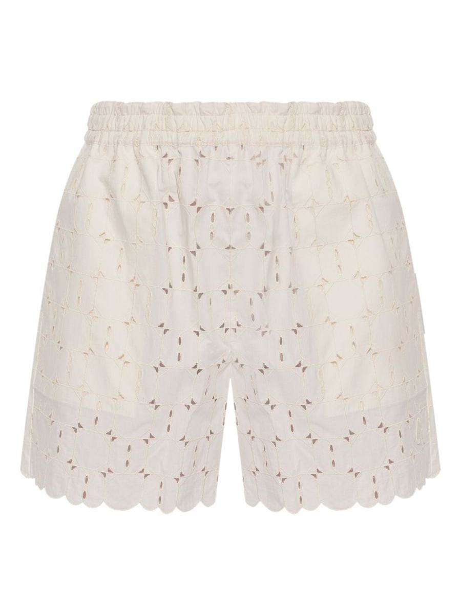 Moncler Ivory Cotton Embroidered Shorts