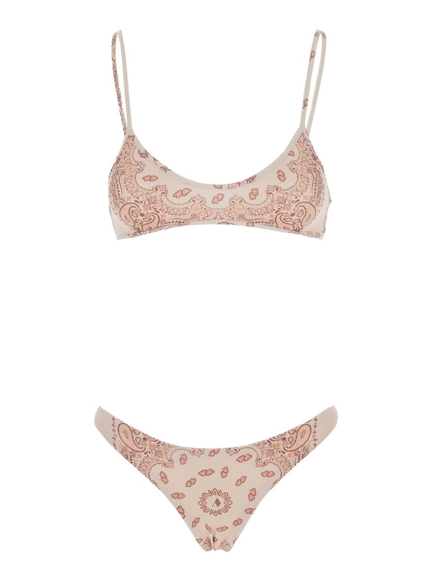 Pink Bikini With Spaghetti Straps And All-Over Print In Tech Fabric Stretch Woman