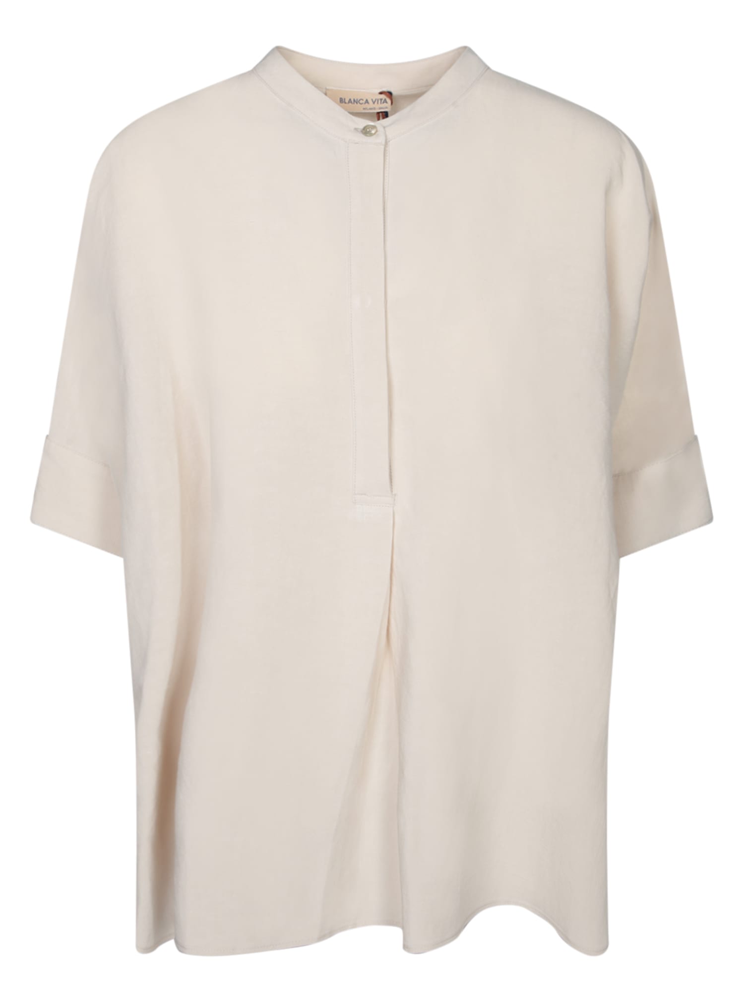 Blanca Vita Chalk Linen Mandarin Collar Blouse