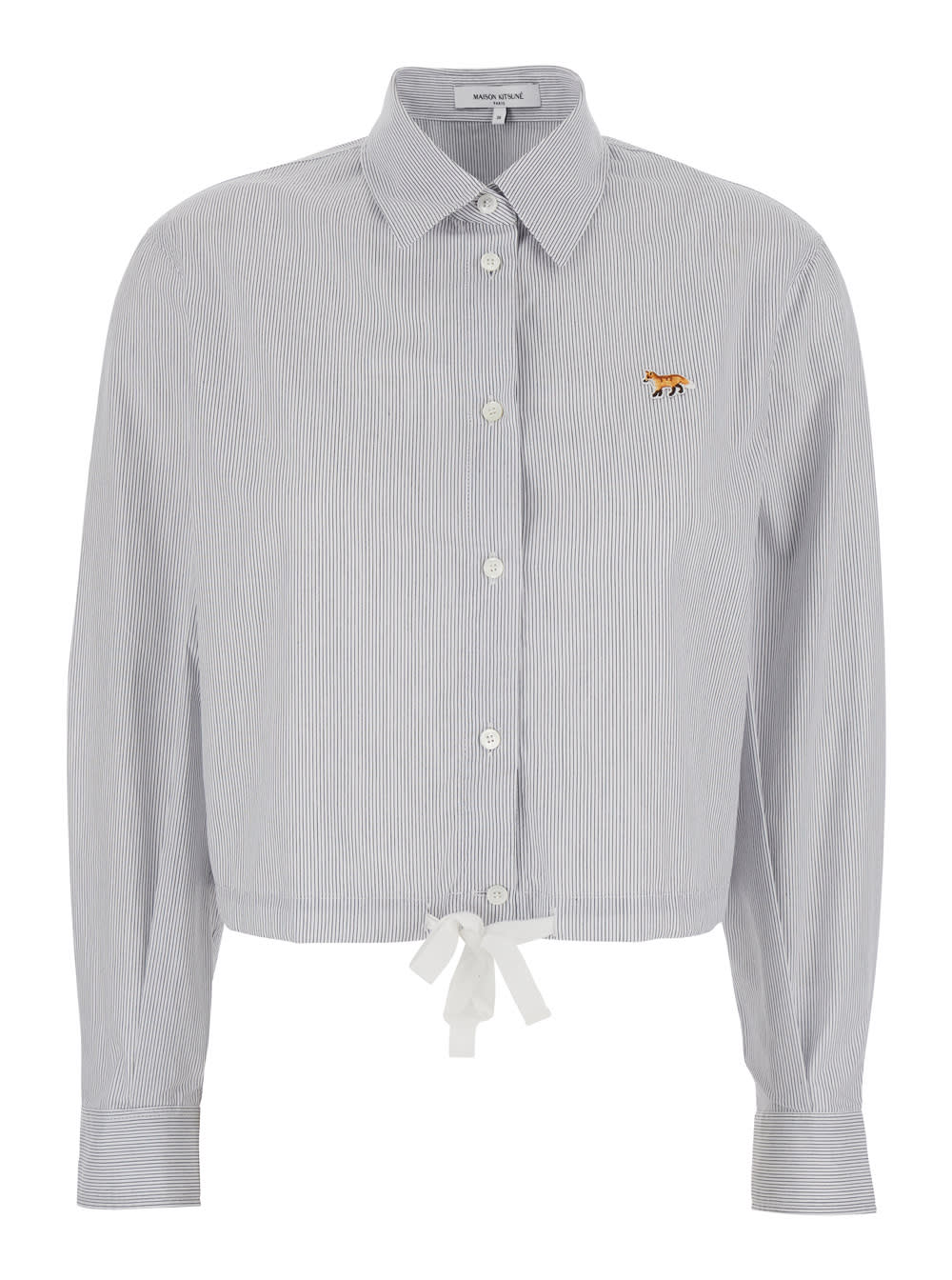Maison Kitsuné 女士纯棉灰色衬衫（经典领型，胸前绣狐狸logo贴布）