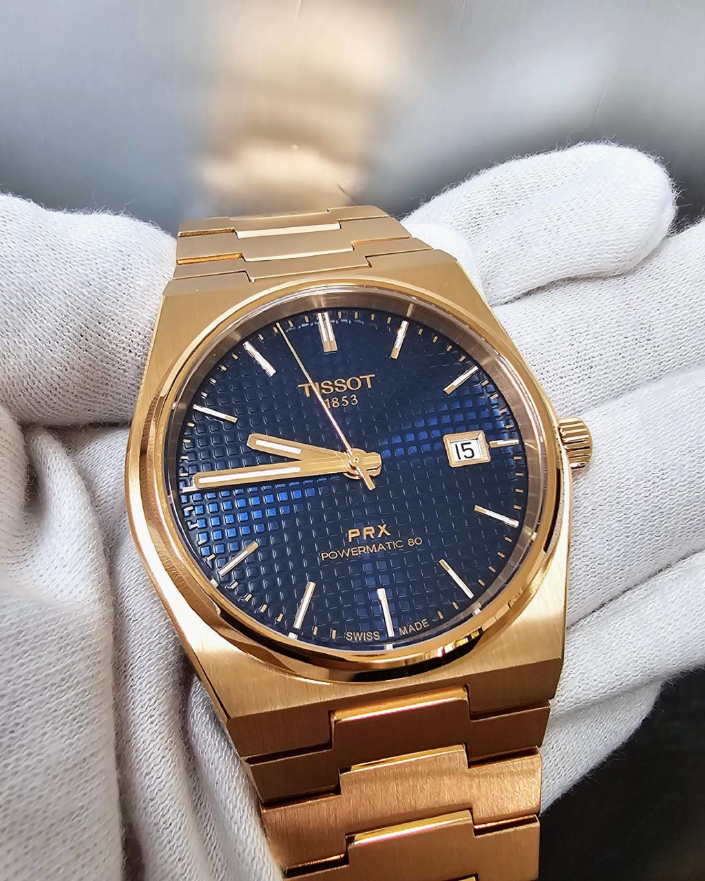 TISSOT PRX Powermatic 80 40MM Blue Dial Rose Gold PVD Men's Watch T1374073304100 / T137.407.33.041.00