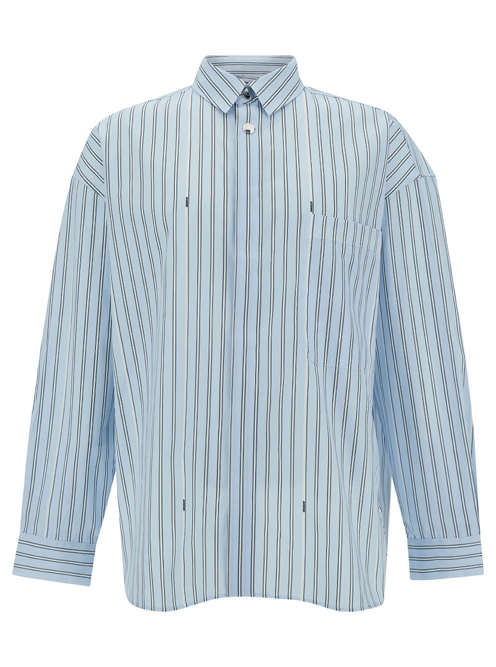 Jacquemus Light Blue Striped Shirt With Logo Lettering Detail In Cotton Man