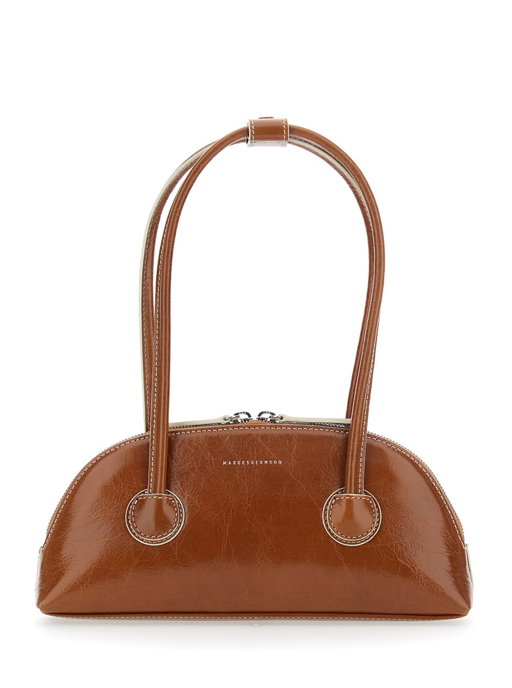 Marge Sherwood bessette Brown Shoulder Bag With Logo On The Front And Double Zip In Leather Woman