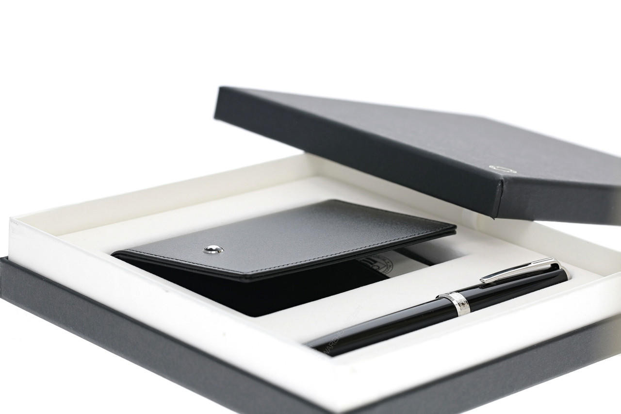 MONTBLANC Set With PIX Black Rollerball Black & MeisterstÃ¼ck Business Card Holder 128954