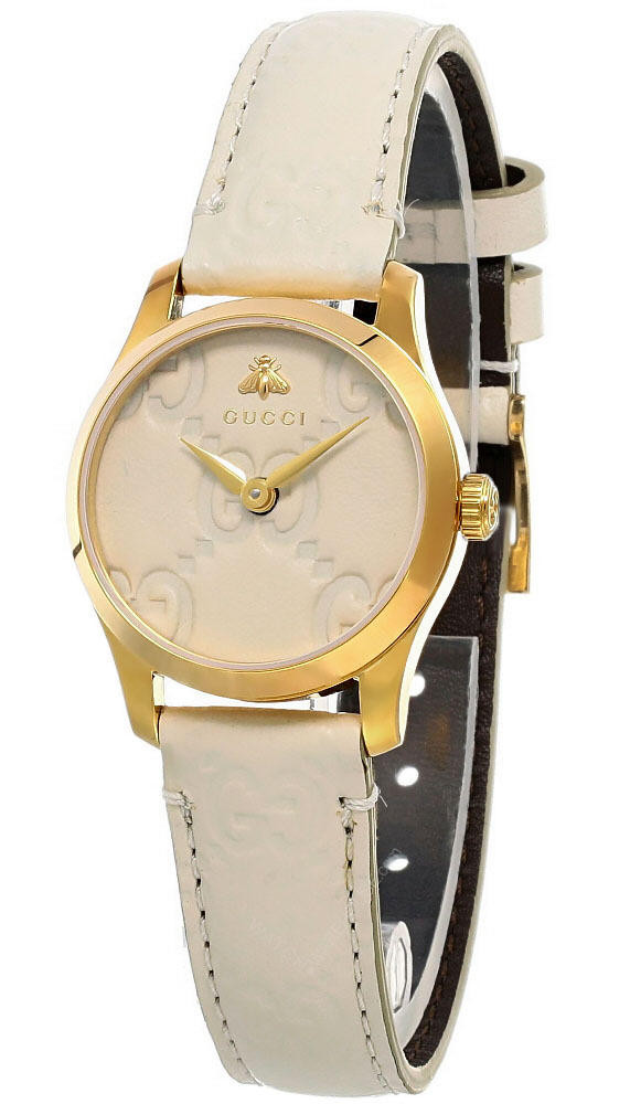 GUCCI G-Timeless 27MM Gold PVD Bezel Cream Dial Women's Watch YA126580A