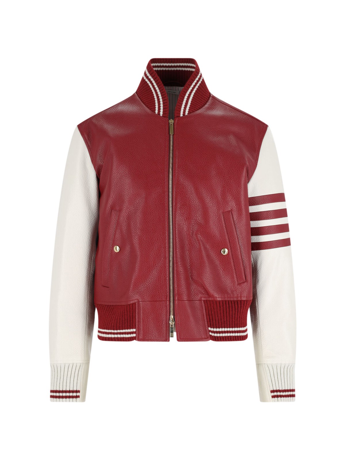 Thom Browne Hammered Leather Zip Bomber Jacket