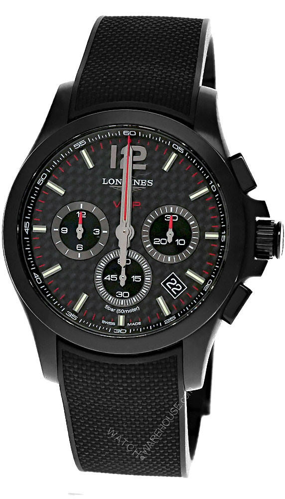 LONGINES Conquest V.H.P 42MM Quartz Carbon Fiber Dial Rubber Men's Watch L3.717.2.66.9 / L37172669