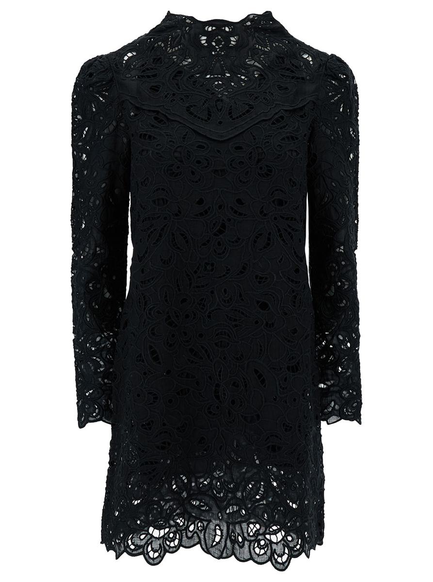 'Daphne' Mini Black Dress With Flower Embroidery In Guipure Woman